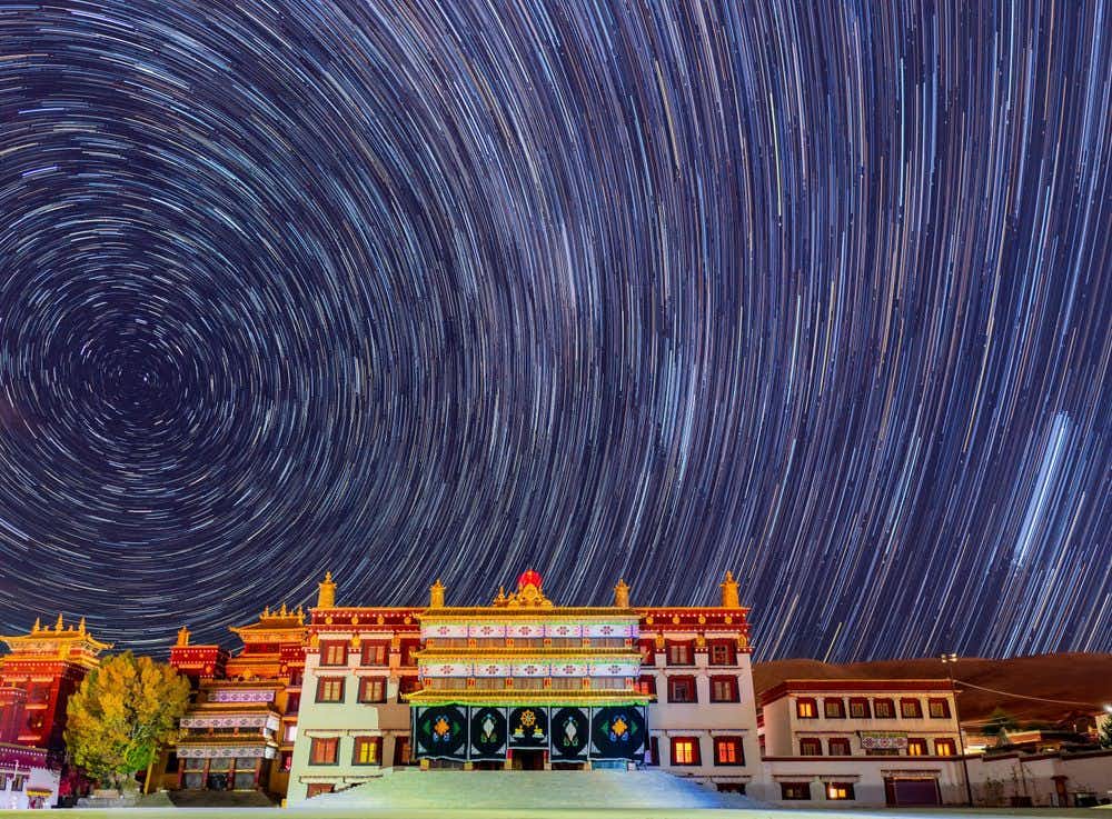 Litang Temple Star Trail and Litang County